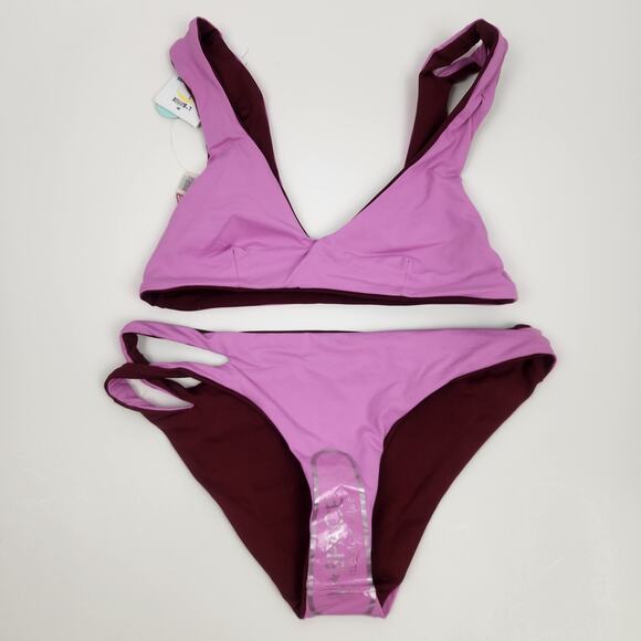 L*Space Bikini Set One Wave Top Breakers Bottom Size Small Bungundy Pink - Picture 3 of 6